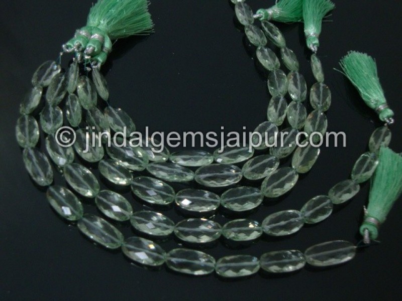 Green Amethyst Faceted Long Oval Shape Beads
